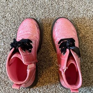 Glittery Pink Kids Boots with Black Bows